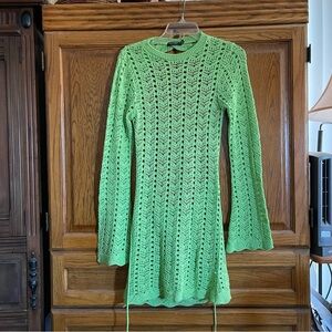 Chic Lime Green Knit Crocheted Beach Club Backless Dress NWOT
